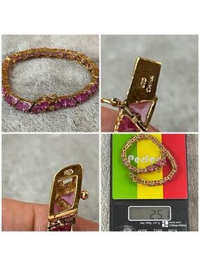 UTC Gold Vermeil 925 Sterling Silver lab created Pink sapphire bracelet 7.5”